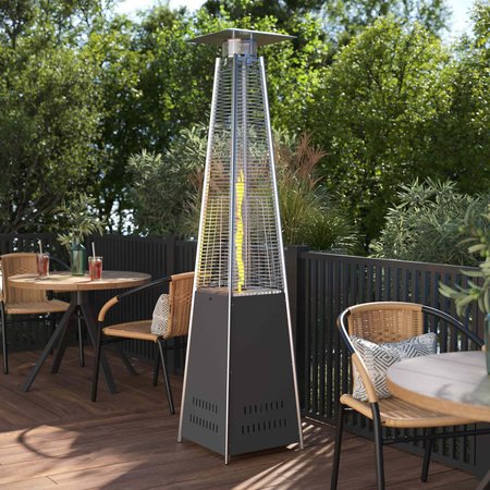 FLASH FURNITURE Sol Patio Outdoor Heating-Slate Gray Stainless Steel Pyramid 42,000 BTU Propane Heater w/Wheels NAN-FSDC-01-GY-GG